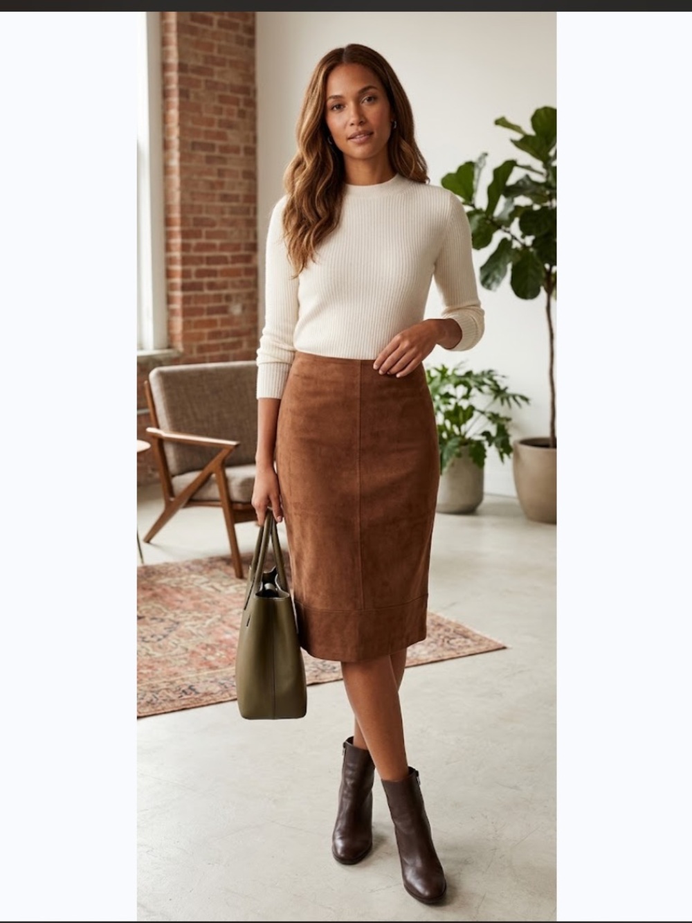 Vintage Charlotte Russe Camel / Brown /Tan Faux Suede Pencil Skirt